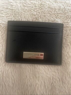 Kate Spade Black Textured Leather Card Case with Silver Plate
